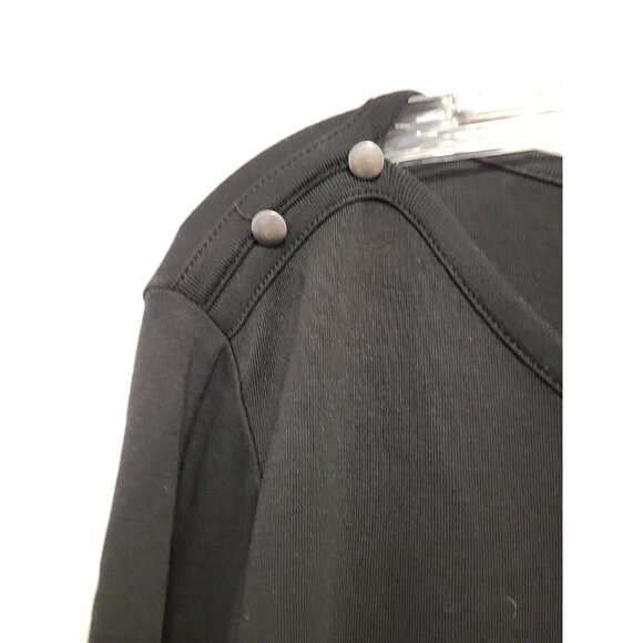 Chicos Size 3 100% Cotton Blouse Studded Detail On Sholders 3/4 Sleeves Black XL - Picture 3 of 6